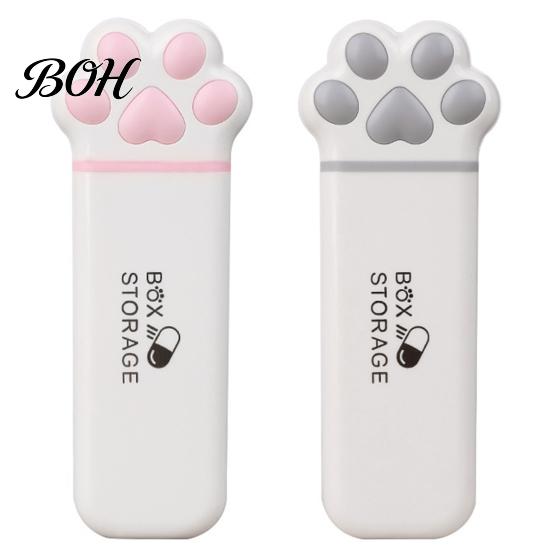 Portable Pill Box Box, Cute Cat Paw Design, with Sealed Buckle Lid, Moisture-Proof Macaron Color Case 3 Compartment Organizer, Medicine Holder