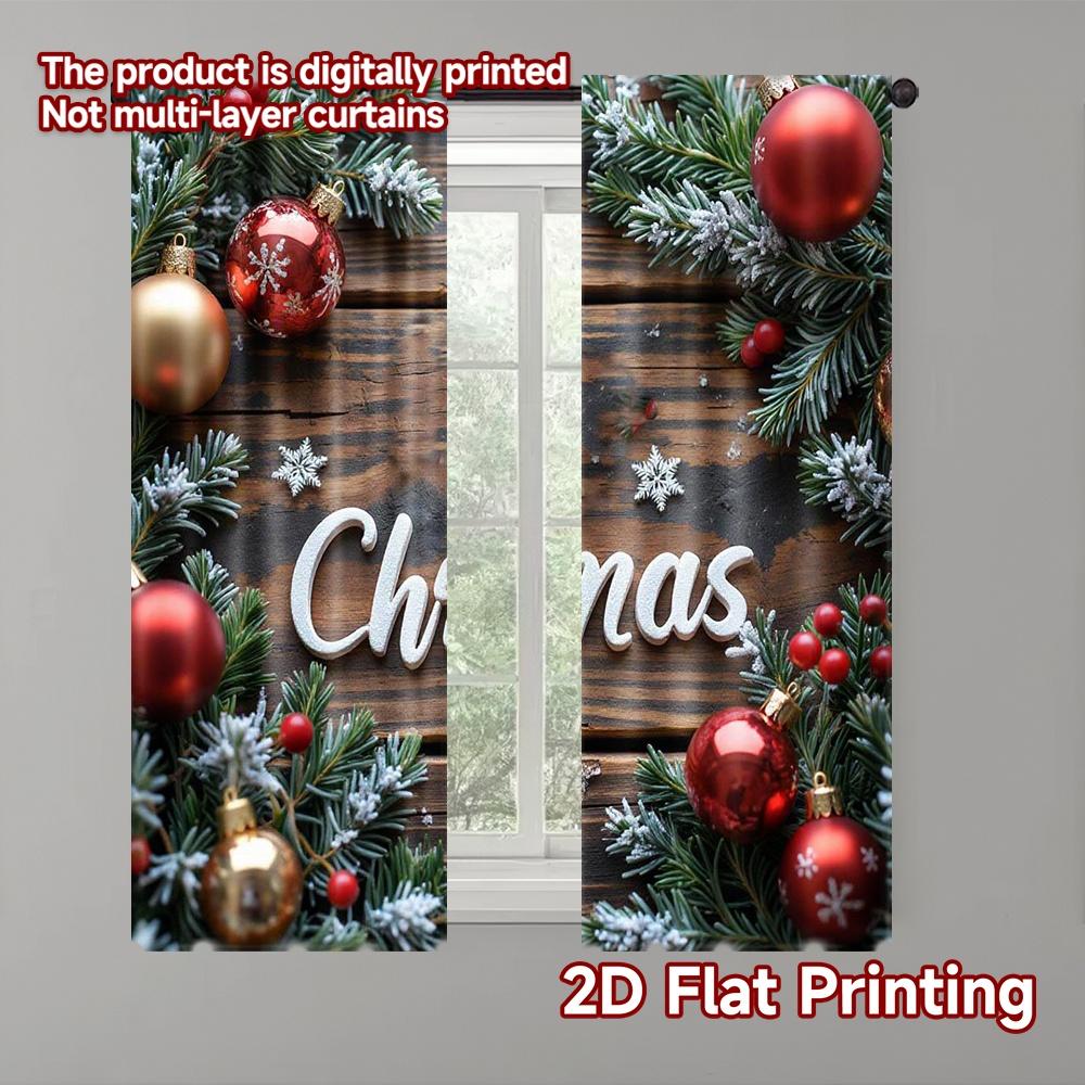 

Set Of 2 Flat Printing Merry Christmas Popular Curtains Winter Miracle Fabric Without Electricity Festive Holiday Curtain Polyester W100*H70(CM)-Grommet top&2PCS