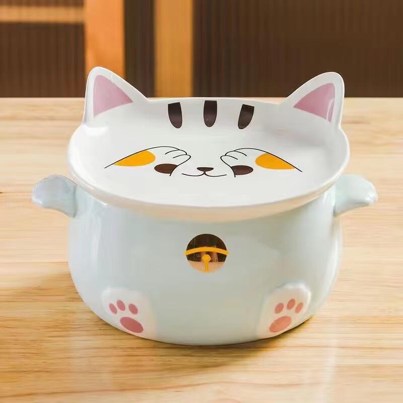 ZISIZ Cute Ceramic Instant Noodle Bowl with Lid