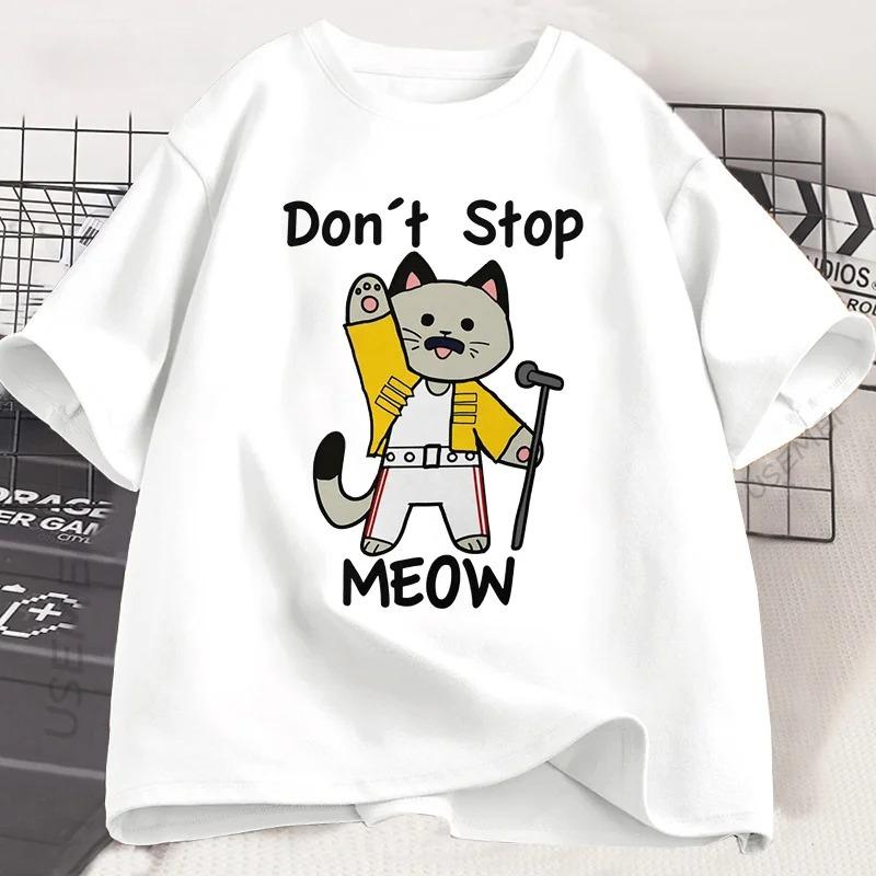 Dont Stop Meow TShirt Funny Cat Printed T Shirt Man Vintage Music Mens Tshirts Casual Unisex Short Sleeve Man Harajuku 4XL