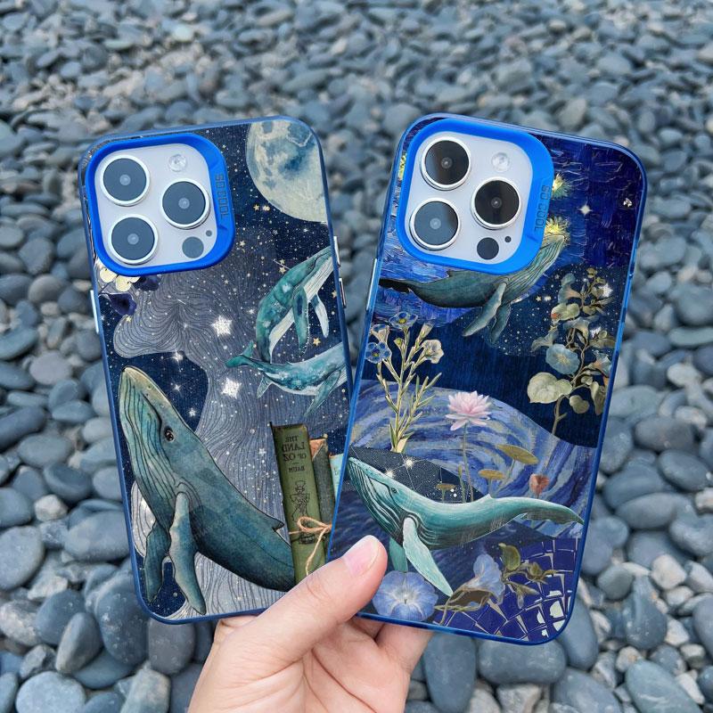 Space Ocean Whale Shark Phone Case For IPhone 16 15 14 Pro Max 13 11 12 Pro Max Mini 16 15 14 Plus Shockproof Laser Cover Fundas