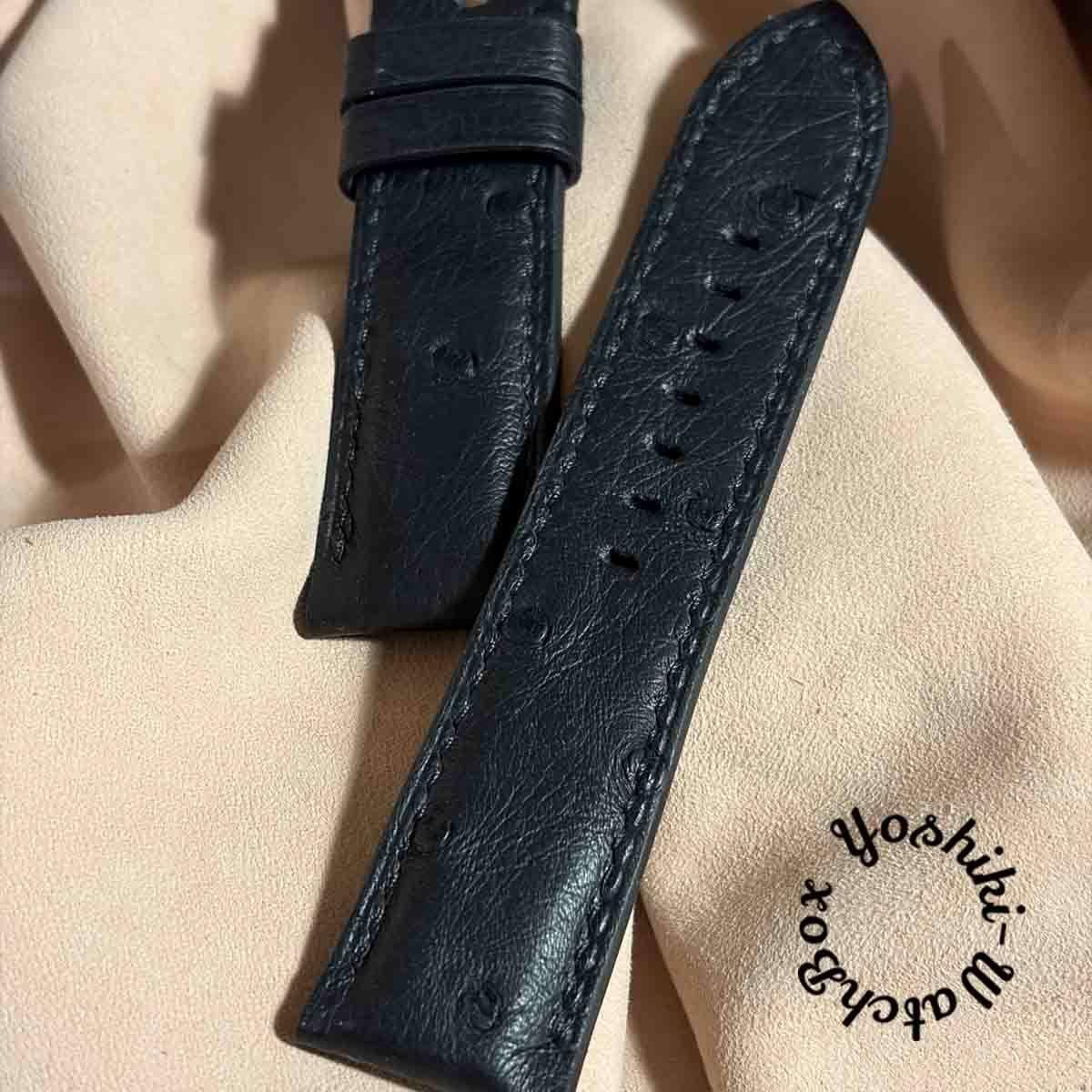 Used ost-452 Ostrich leather watch strap black (lug width 24mm - buckle width 22mm)