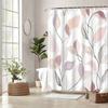 1Pc Modern Abstract Leaf Shower Curtain - Soft Pink, Lavender & Green Botanical Design, Black Stems, Polyester, 70.8X70.8"
