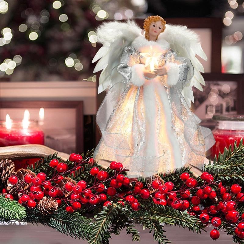 LED Light Silver Golden Angel Tree Topper Christmas Tree Accent 12" Height ForXmas Decoration Ornament