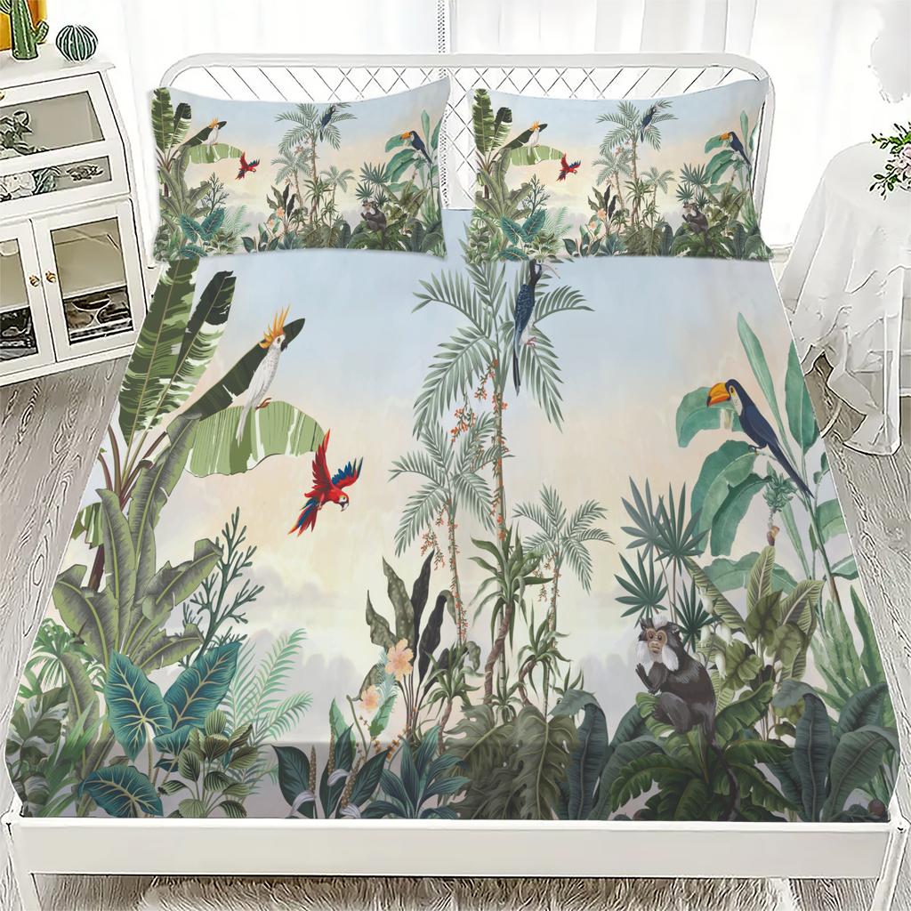 3D Bedding Set Flora Butterflies Birds Printed Fitted Sheets With 1/2 Pillowcases Custom Suitable for Both Boys and Girls Decor