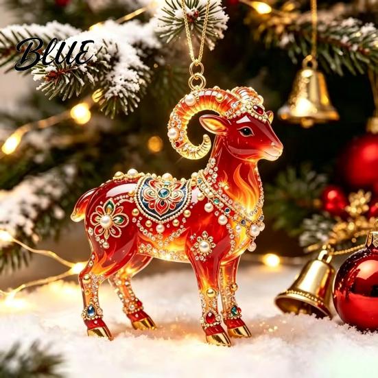 Decorative Hanging Ornaments for Tree 2PCS Christmas Goat Ornaments 2D Acrylic Festive Party Supplies Pendants Lightweight Holiday Home Decor