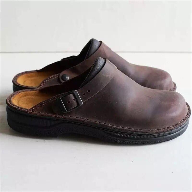 Large Size - Size Flat Bottom Wedge Heel Shallow Mouth Men's Baotou Slippers Women's Empty Belt Buckle Sandals