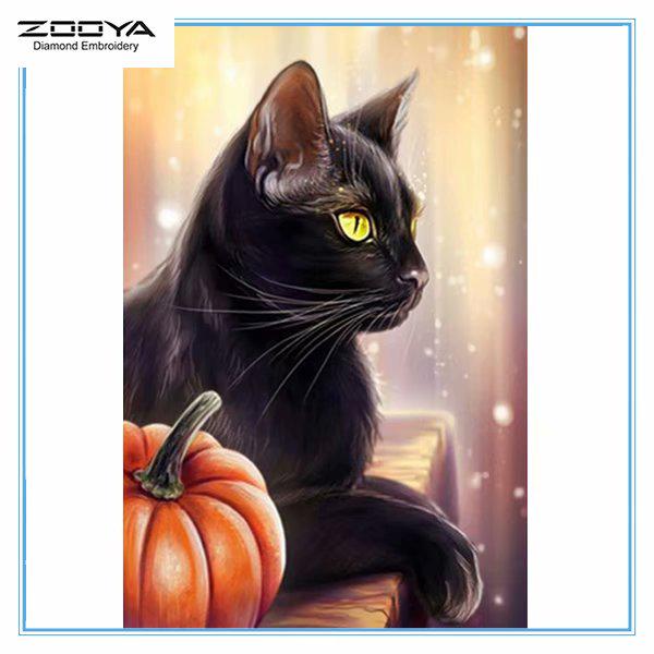 

ZOOYA 3D Алмазная вышивка Картина Вышивка крестом Круглый горный хрусталь Картина Животное кошка