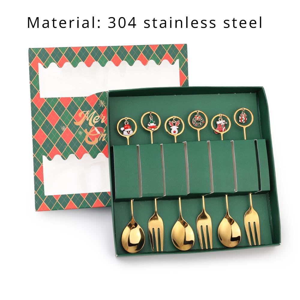 HANYANG Stainless Steel Christmas Dessert Spoon and Fork Gift Set Fruit Fork Father Christmas Coffee Spoon Hotel Household Tableware