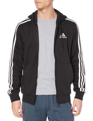 Moletom com Capuz e Zíper Completo Adidas Essentials Tamanho Japonês M 3 Listras, Masculino, Preto/Branco (GK9032),