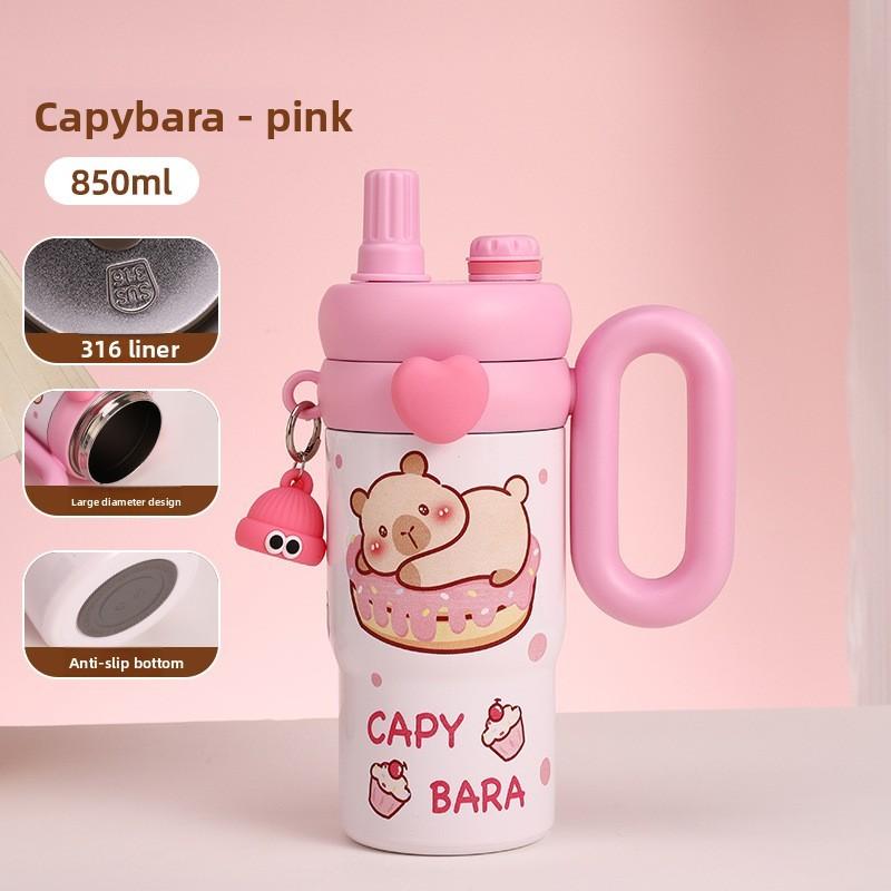 Capybara Cartoon Isolierter Becher mit Griff und Strohhalm für Reisen und den Heimgebrauch