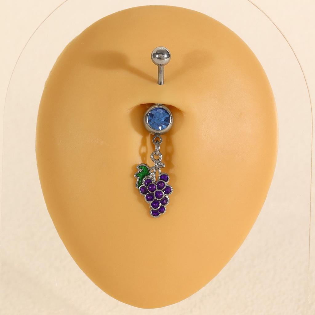 Stylish Fruit & Flower Enamel Belly Button Ring with Rhinestones - Cute Stainless Steel Piercing Accessory for Girls