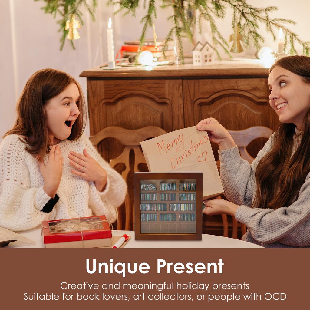 Anxiety Mini Bookshelf Miniature Library Ornaments Bookbox Display Cabinet Christmas Gifts with 200 Mini Books for Home Office
