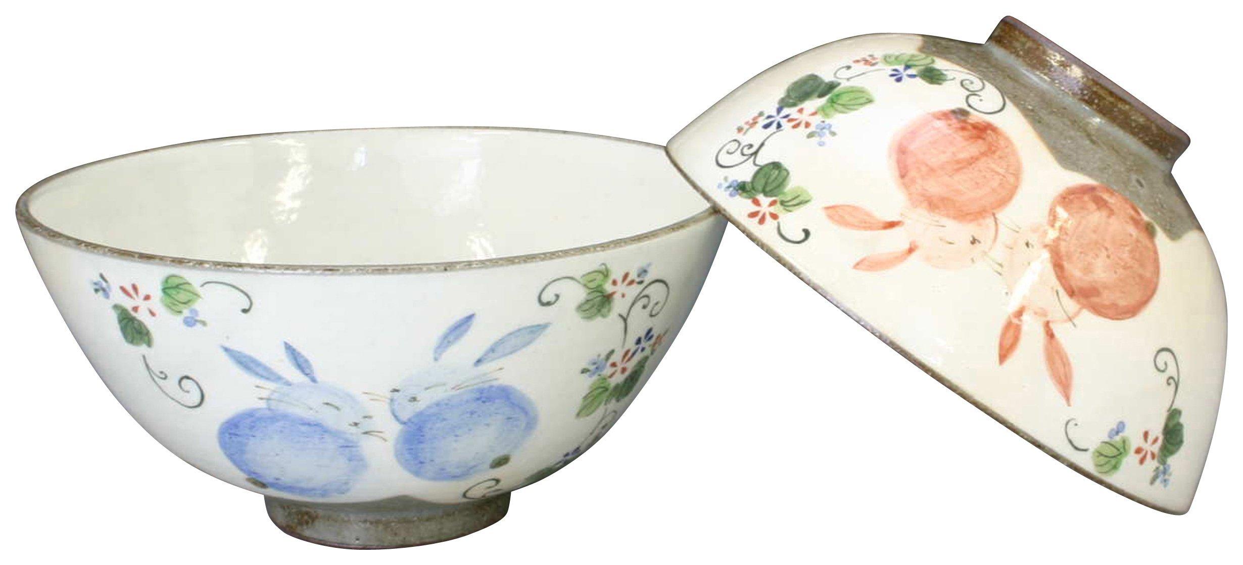 

Kyoto ware Kiyomizu ware Kaho kiln set rice bowl flower rabbit lkh410