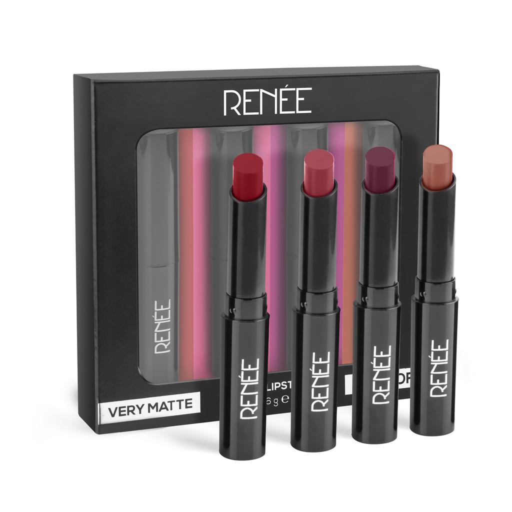 RENEE Very Matte - Pack Of 4 Matte Lipsticks | Intense Color Pay Off, Full Coverage Long Lasting & Eau De Parfum Dark Desire 8Ml, Premium Long Las