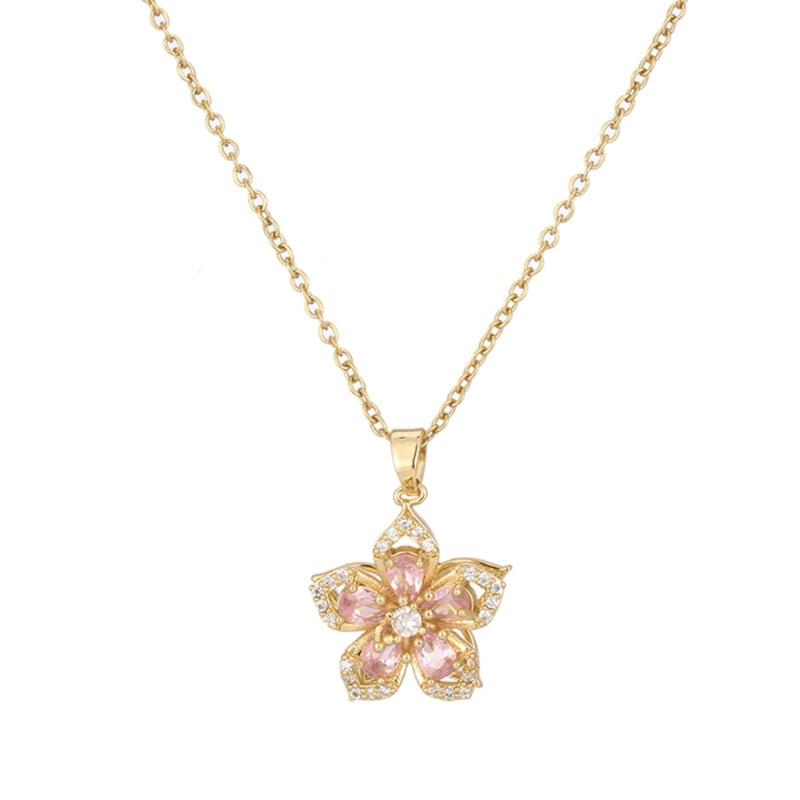 

Girl Heart Rotating Bauhinia Zircon Flower Necklace Female Temperament Collarbone Chain Korean Adjustable Neck Chain