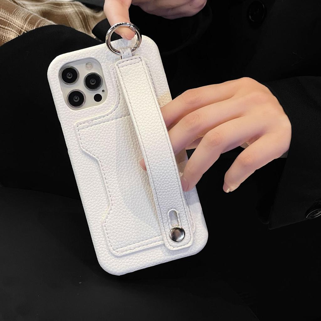 Wrist Card Mobile Phone Case iPhone17 Pro Max for Apple 13 Lychee Pattern Leather Bracket Case XS