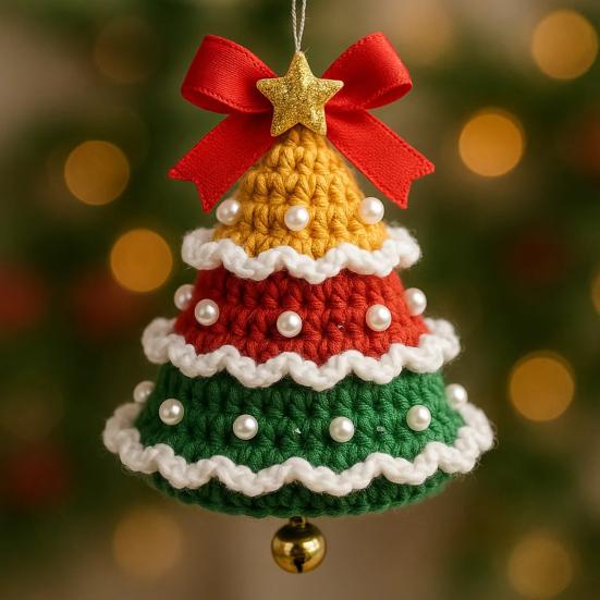 DIY Knitted Santa Claus Bell Ornament Handmade Christmas Tree Decoration Holiday Crochet Accessories for Craft Lovers