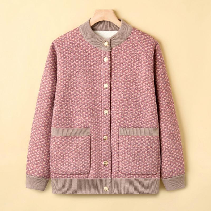 Mother Wife Autumn and Winter Clothes Fleece Clothes Year 0 Grandma Cardigan Jacket Middle Elderly Sweater Jacket