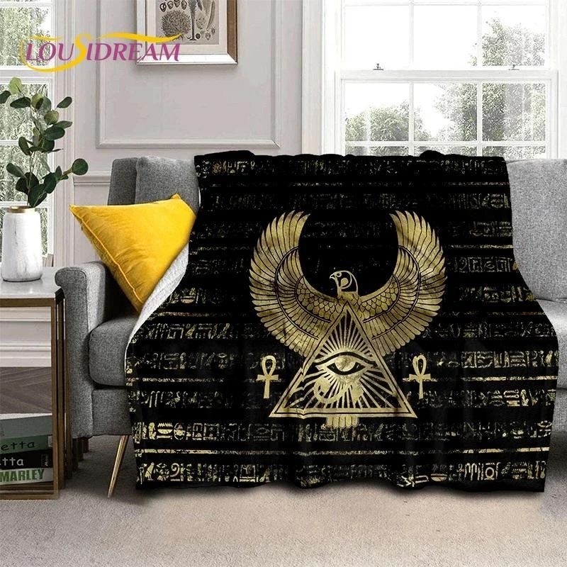Egyptian Mythology Flannel Blanket Pharaoh Hieroglyphic Print Throw for Bed, Sofa or Picnic Soft Gift for Outdoor Leisure & Home
