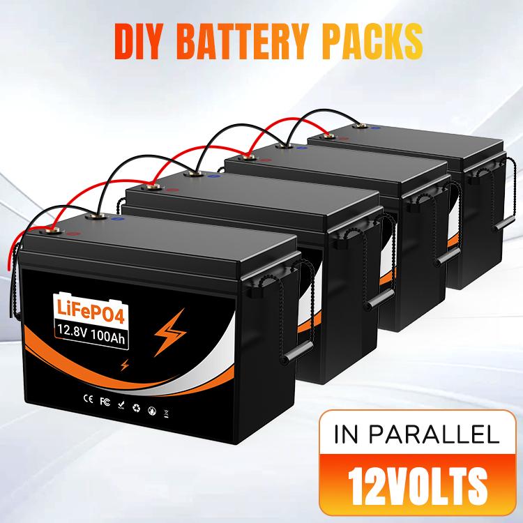 EU UK Stock 12V 24V 100Ah 200Ah 300Ah LiFePO4 Battery 100A BMS Lithium Phosphate Battery for Solar Off Grid System RV Marine
