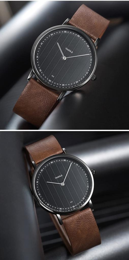 ZooooM Simple Striped Dial Analog Wristwatch, Fashion Accessory, FormalCasual, Unisex for Men and Women (Frame: Silver  Dial: Black  Band: Brown)