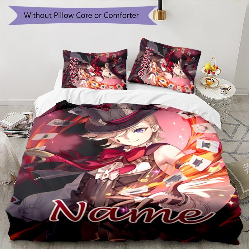 3pcs Genshin Impact5 Cover Set - Personalized Name, HD Printed Bedding with 1 Cover and 2 Pillowcases - Perfect for Home Decor, Easy Care