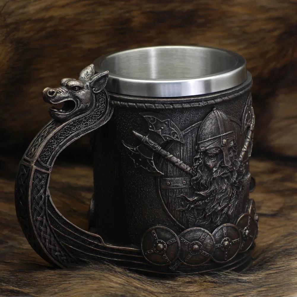 

600ml Viking Wood Style Beer Mug Medieval Dragon Resin Stainless Steel Beer Mug Retro Tankard Skull Coffee Cup Tea Mug Beer Cup 601-700ml чёрный