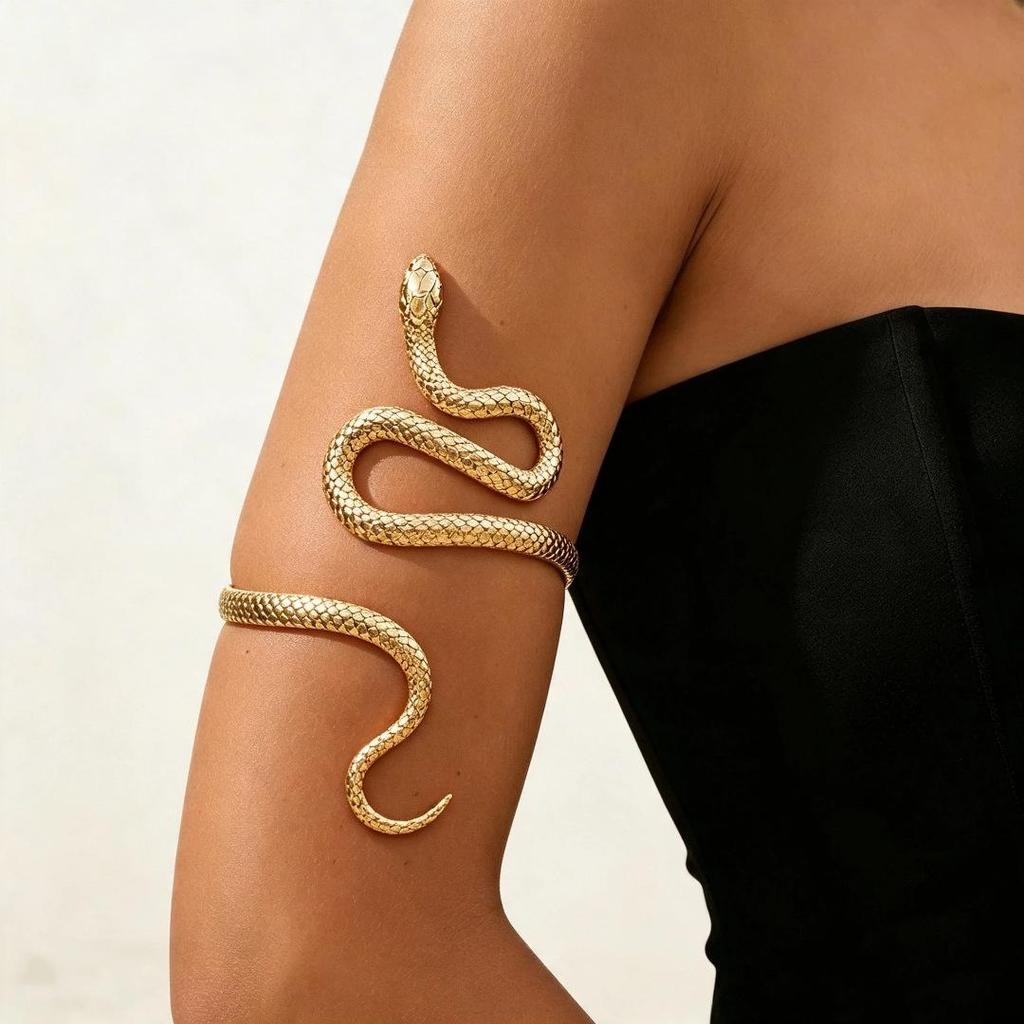 Exaggerated High-End Golden Snake Bracelet & Ring Set for Women