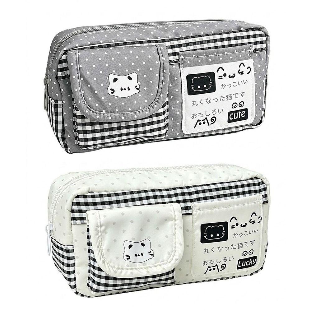 Cat Print Pencil Case Multi-Layer Pencil Pouch Durable Stationery Bag Students
