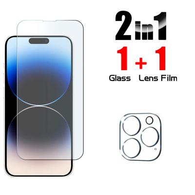 2in1 [1 Lens Glass + 1 Screen Glass] Camera All Glass Full Coverage Tempered Glass Protector Film For Apple Iphone 11 12 13 14 Pro Max Mini Plus 14Pro
