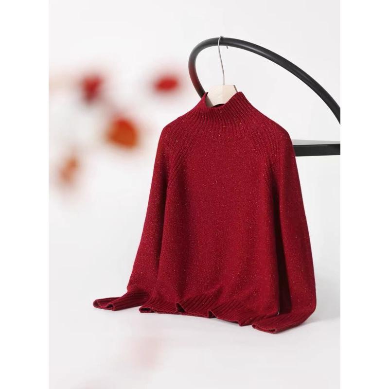 2025 Autumn/Winter Korean Gilded Rose Gold Knit High Neck Sweater for Women