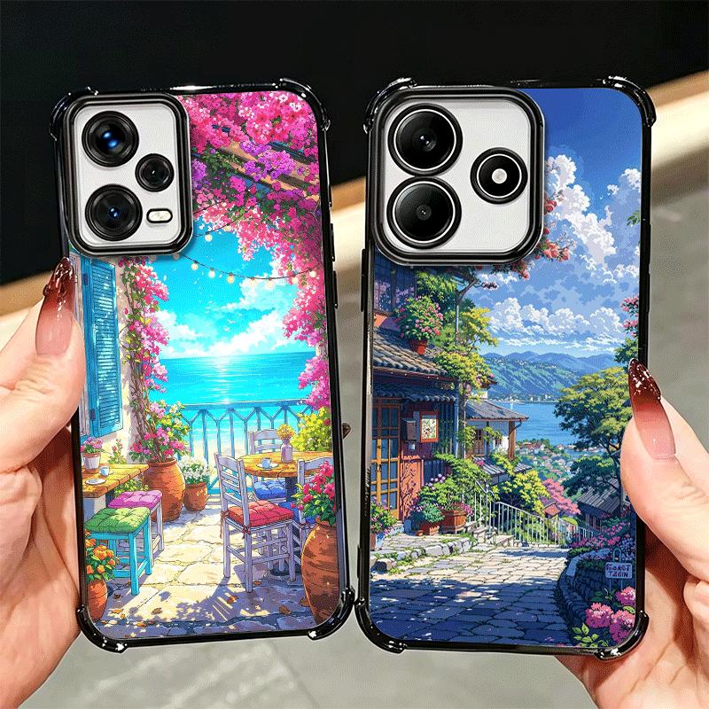 Anime Aesthetic Scenery Plating Phone Case For Xiaomi Redmi Note 14 15 Pro Plus 13 12 11 11S 11T 10 9S 9 5G Anti-Fall Airabag Co