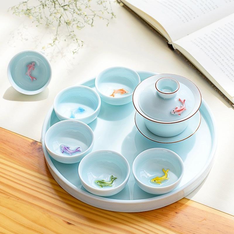 Porcelain Celadon Fish Teacup Small Carp Teacups Kung Fu Teaware  Accessories Personalised Ceramic Oolong Tea Tasting Utensils