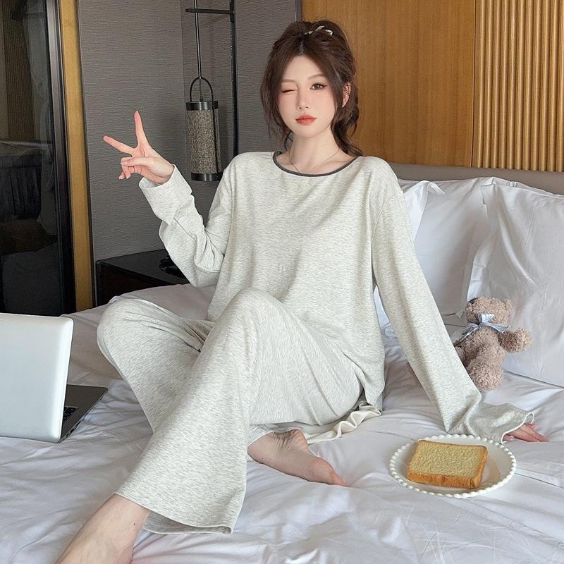 Damen Modal Langarm Pyjama mit Brustpolster - Locker, Schlichte Homewear für Frühling, Herbst, Winter