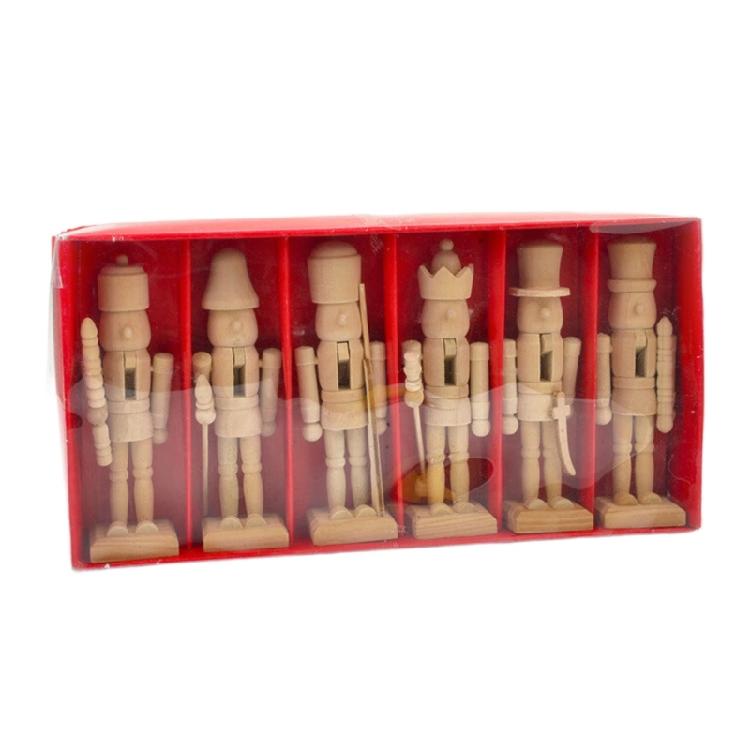 Set of 6 12CM Natural Wood Unpainted Nutcrackers Blank DIY Project For Home Decors And Holiday Celebration Decoration
