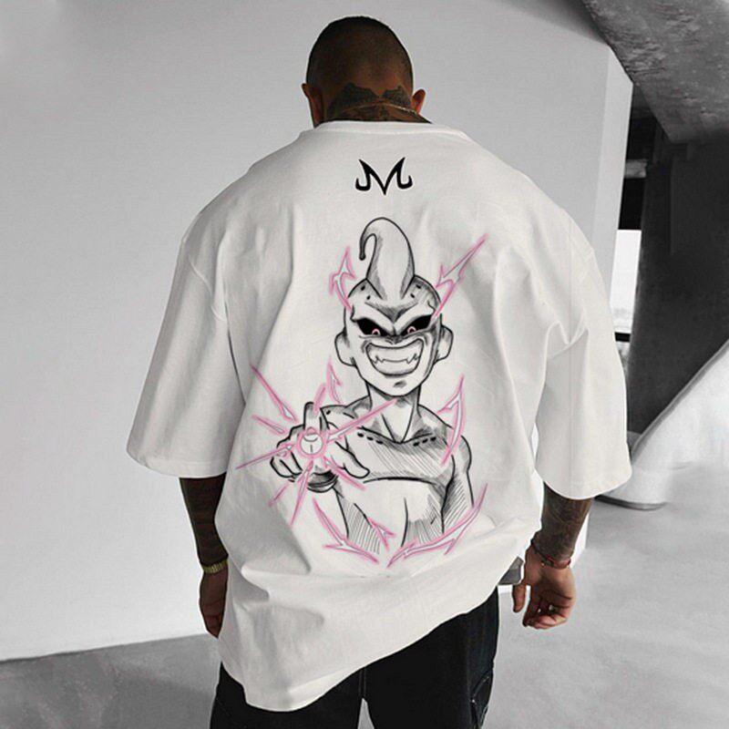 

Summer Dragon Ball Z T-Shirt Men Buu Majin Sketch Pink Aura Graphic Short Sleeve Streetwear Loose Fit Japanese Anime Fan Tee S разноцветный