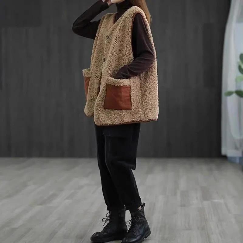 Vest for Women CottonWinter Sleeveless Tops Plush Vest Oversize Thickened Solid Casual Vest