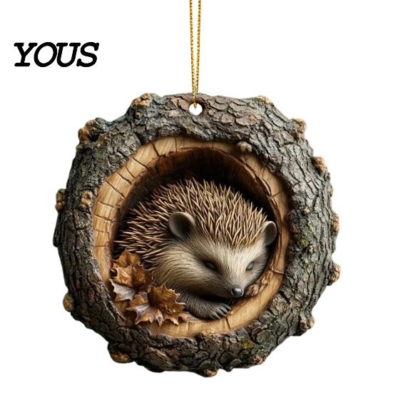 Decorative Animal Ornament Tree Hole Acrylic Ornament, Owl Fox Raccoon Bird Hedgedog Christmas Ornaments Squirrel Pinecone Pendant, Seasonal