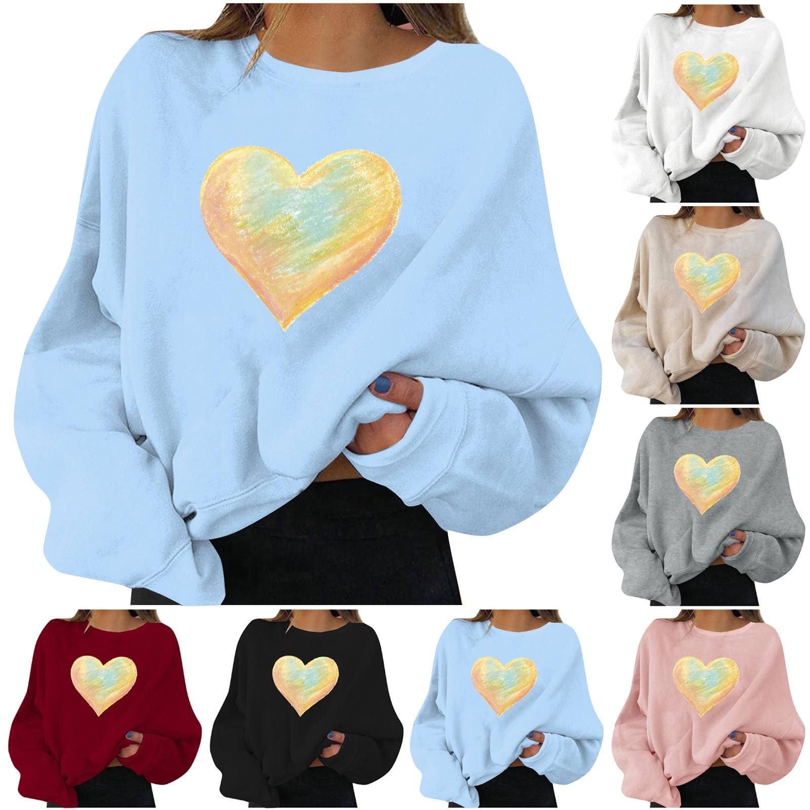 

Женский повседневный пуловер с длинными рукавами и круглым вырезом с принтом «Любовь» ко Дню святого Валентина