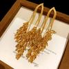 Real Gold Electroplated Silver Needle Wheat Ear Fringed Earrings European and American High-end Temperament Earrings Light Luxury Fashion Earrings