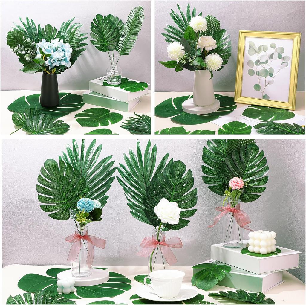 Artificial Monstera Leaves Faux Tropical Greenery Hawaiian Palm Monstera Leaf Fake Turtle Plant for Wedding Party Home Decor