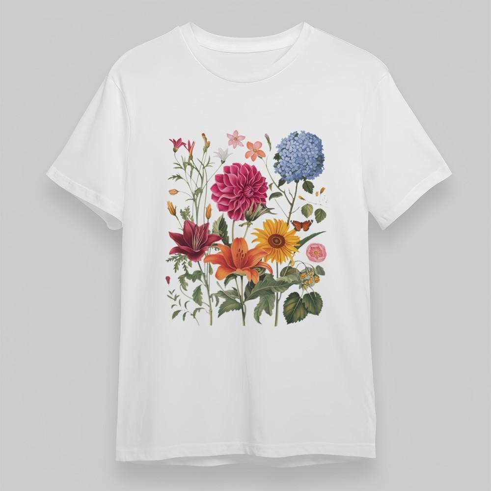 Women's Plus Size T-Shirt Colorful Flower Bouquet Vibrant Botanical Cotton Tee