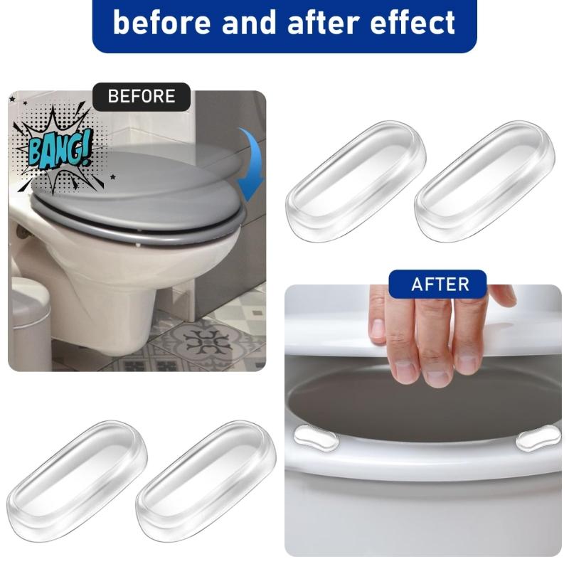 Standard Toilet Lid Cushion Adhesive Backing Prevents Loud Noise Soft Rubber Design Simple Application