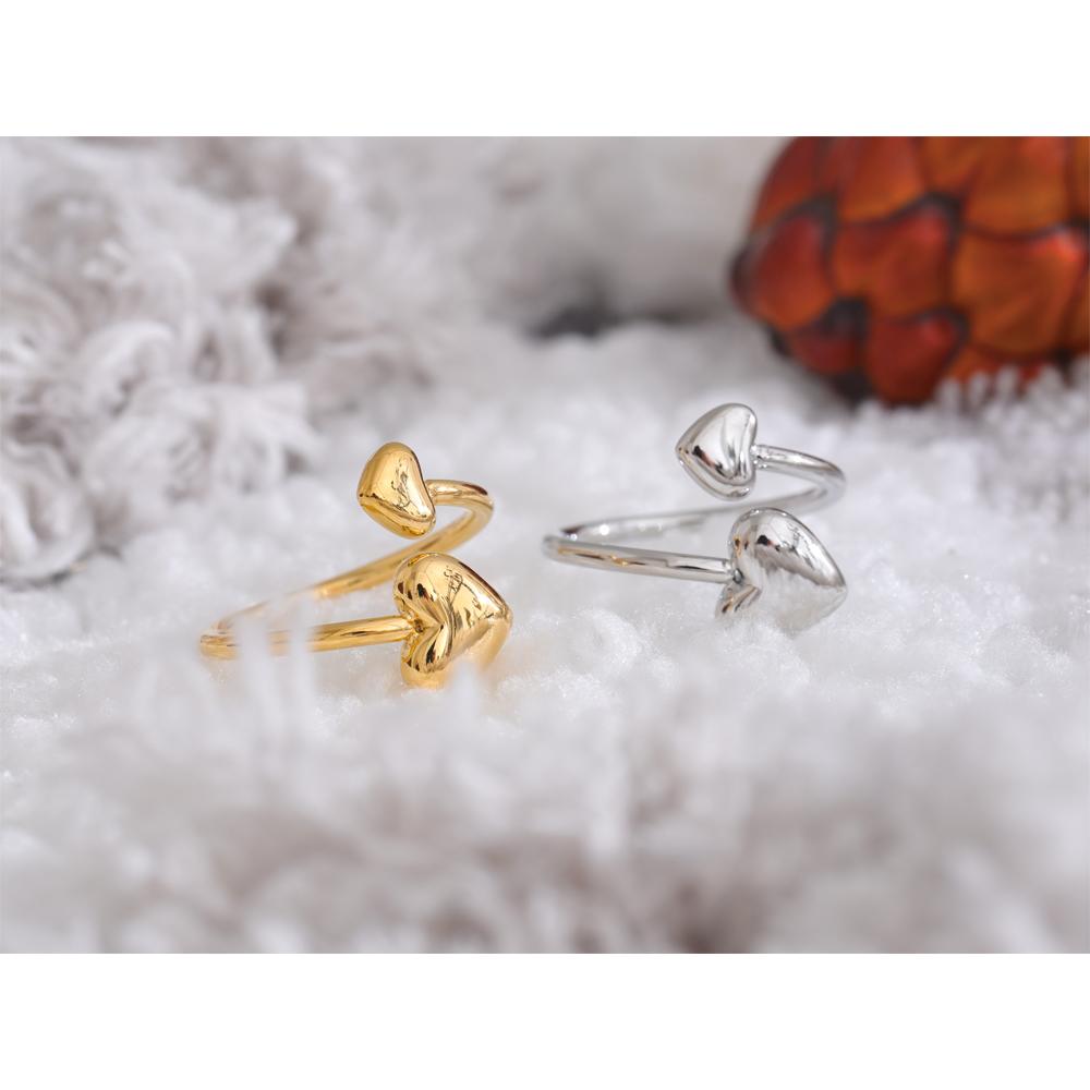 1PC Edelstahl Liebesring Weibliche Persönlichkeit Hip Hop Handpolierter Herz offener Ring