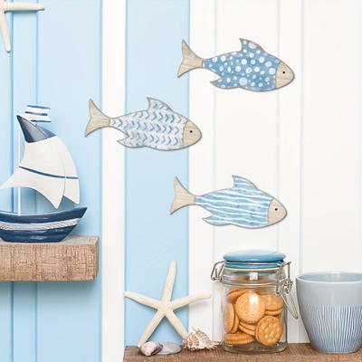 3 Stück tropische Fische, Wanddekorationen aus Holz, glatte Kanten, gratfrei, realistisch aussehende Fischanhänger, Ozean-Wandkunst-Dekor