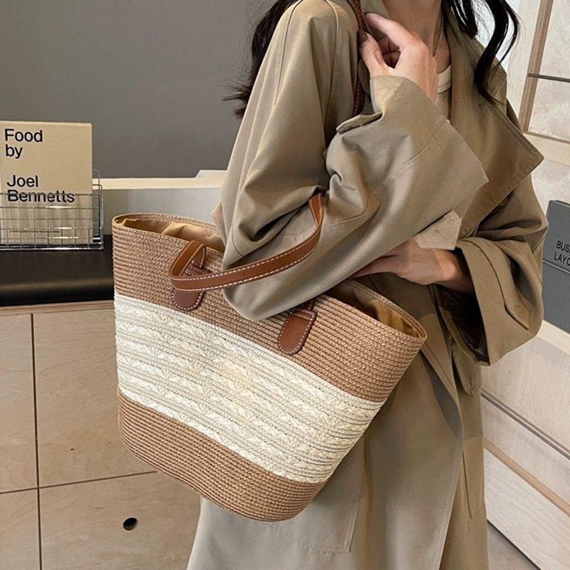 Borsa da Spiaggia in Paglia da Donna Borsa Estiva Grande Capacità Borsa a Spalla Borsa a Mano Intrecciata Borsa da Viaggio per le Vacanze