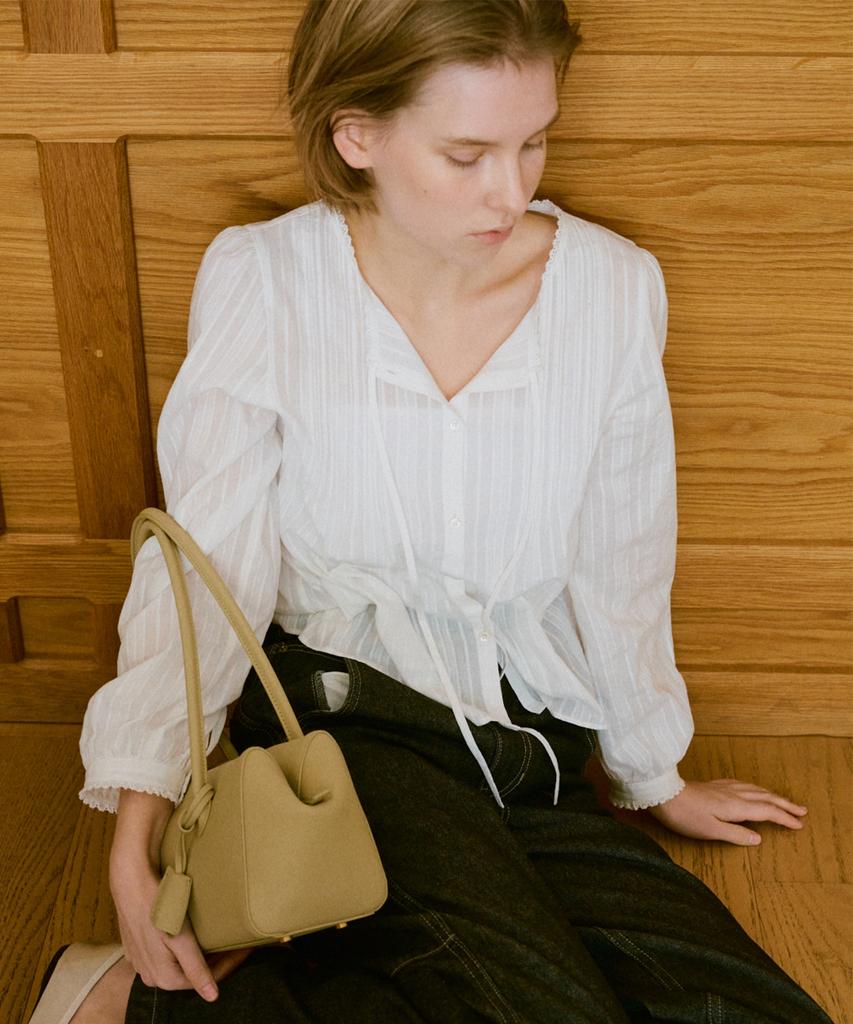 OSTKAKA Pintuck Lace Blouse Long Sleeve Ivory