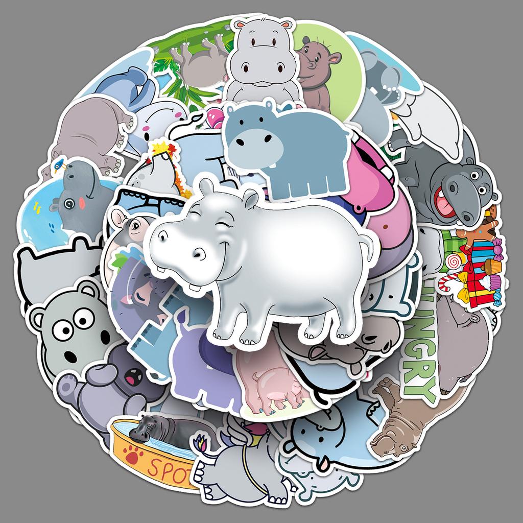 50 Hippo Graffiti Personalized Cartoon Animal Children's DIY Mobile Phone Case Water Cup Suitcase Sticker Waterproof