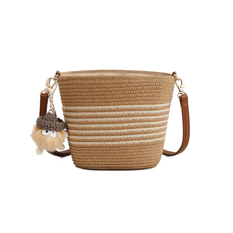 Aegean Sea Woven Straw Crossbody Bucket Bag